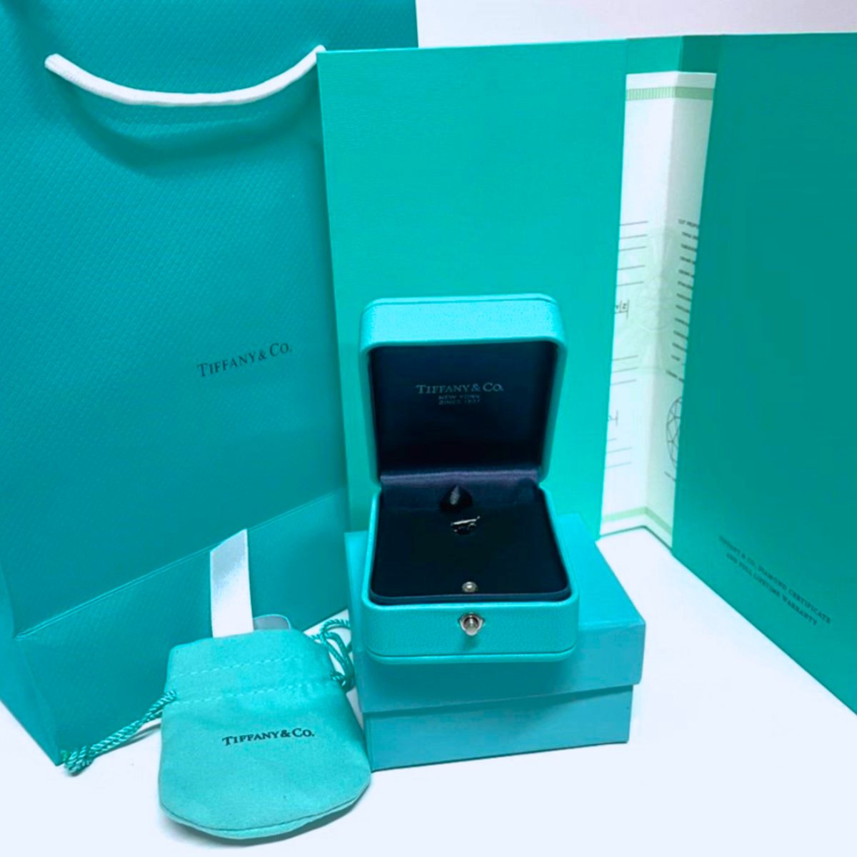 Tiffany & Co. Blue Leather Necklace Gift Box Set with Presentation Case & Bag
