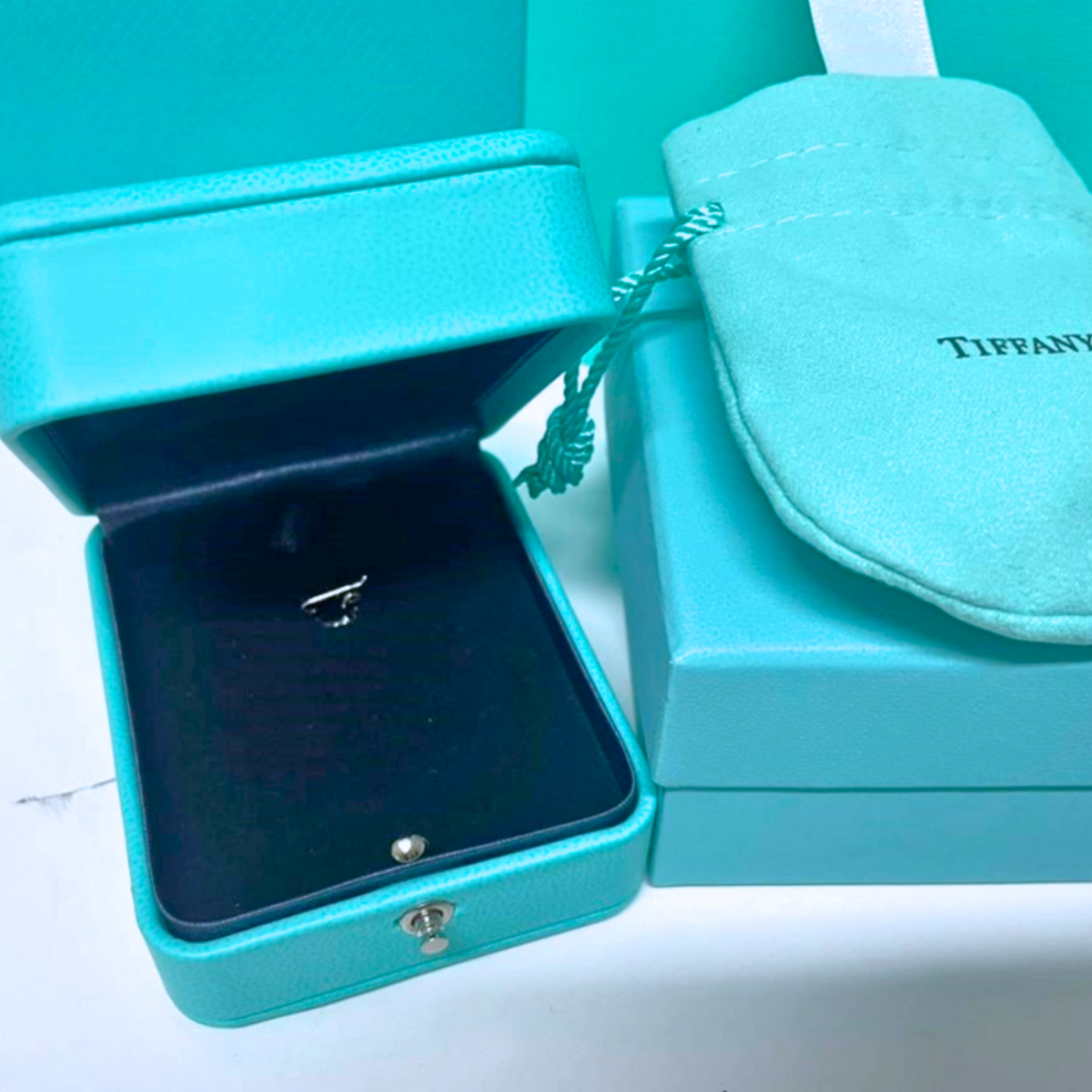 Tiffany & Co. Blue Leather Necklace Gift Box Set with Presentation Case & Bag