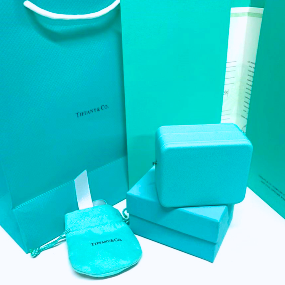 Tiffany & Co. Blue Leather Necklace Gift Box Set with Presentation Case & Bag