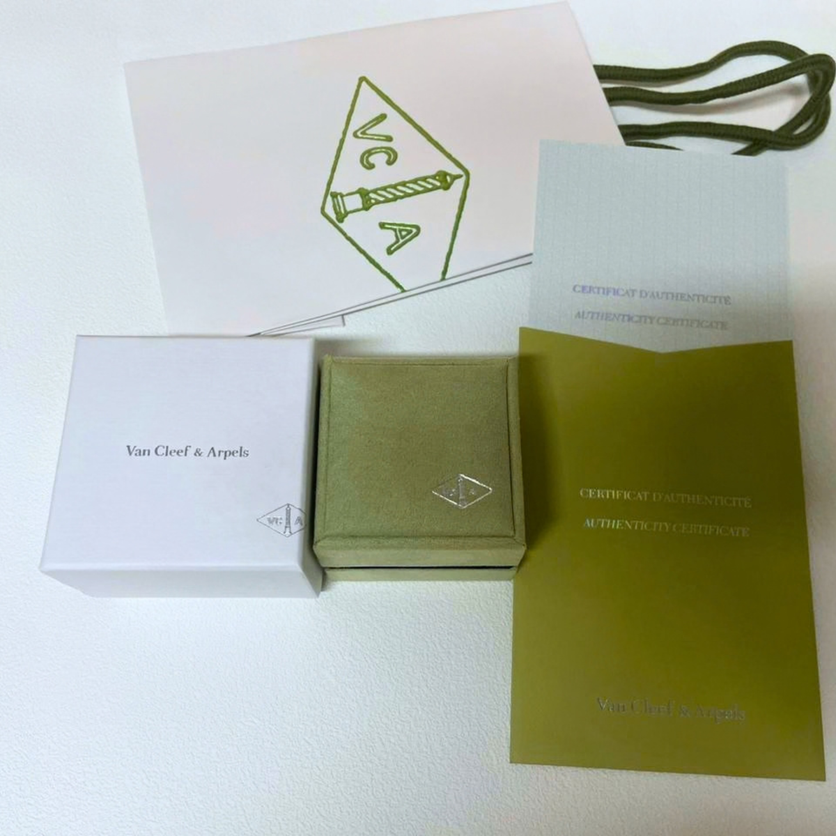 Van Cleef & Arpels VCA Sage Green Suede Ring Box | Empty Jewelry Gift Case
