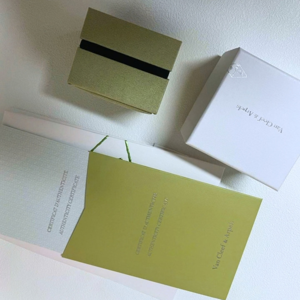 Van Cleef & Arpels VCA Sage Green Suede Ring Box | Empty Jewelry Gift Case